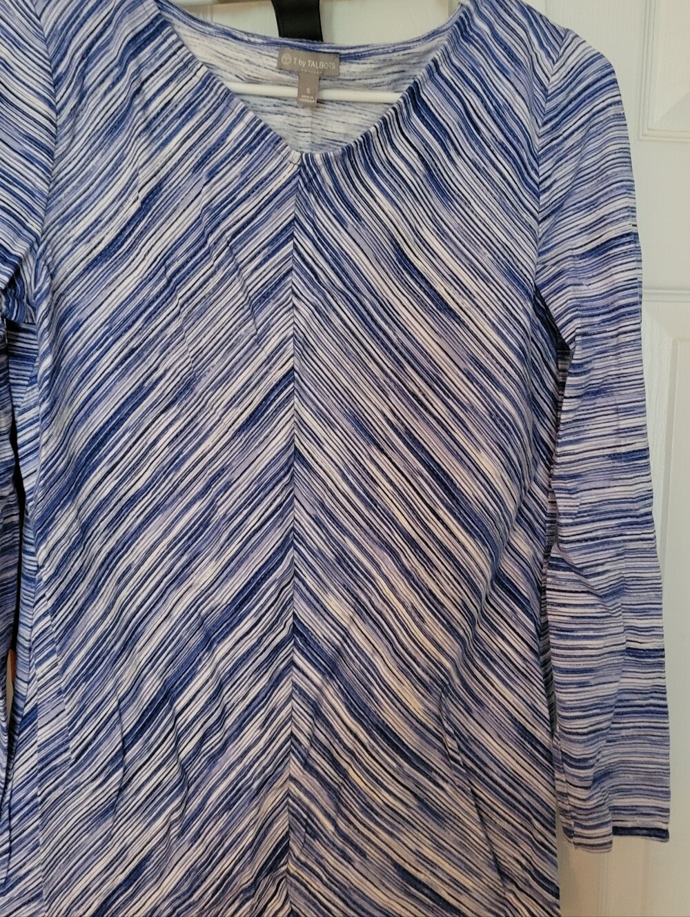 Talbots Blue and White Striped V-Neck Long Sleeve Top